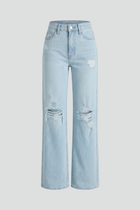 NOVA - High Waist Distressed Wide Leg Jeans with Ripped Knee Detail