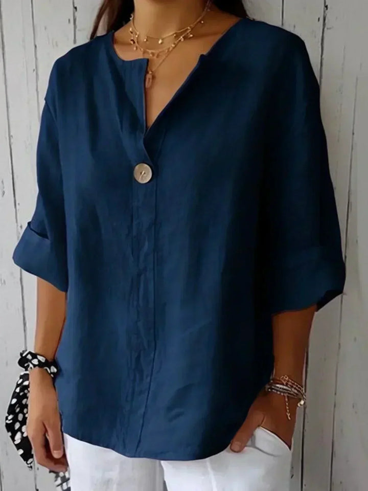 Audrey | Women’s V-Neck Button Front Linen Blouse