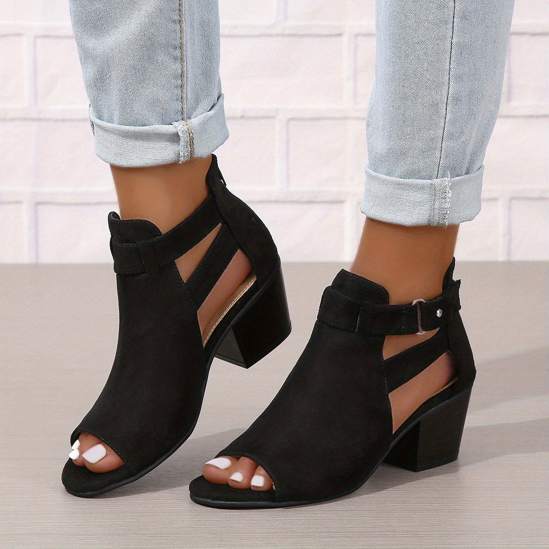 Isabel - Women’s Heeled Sandals – Open Toe – Block Heel – Cutout Ankle Boot Style