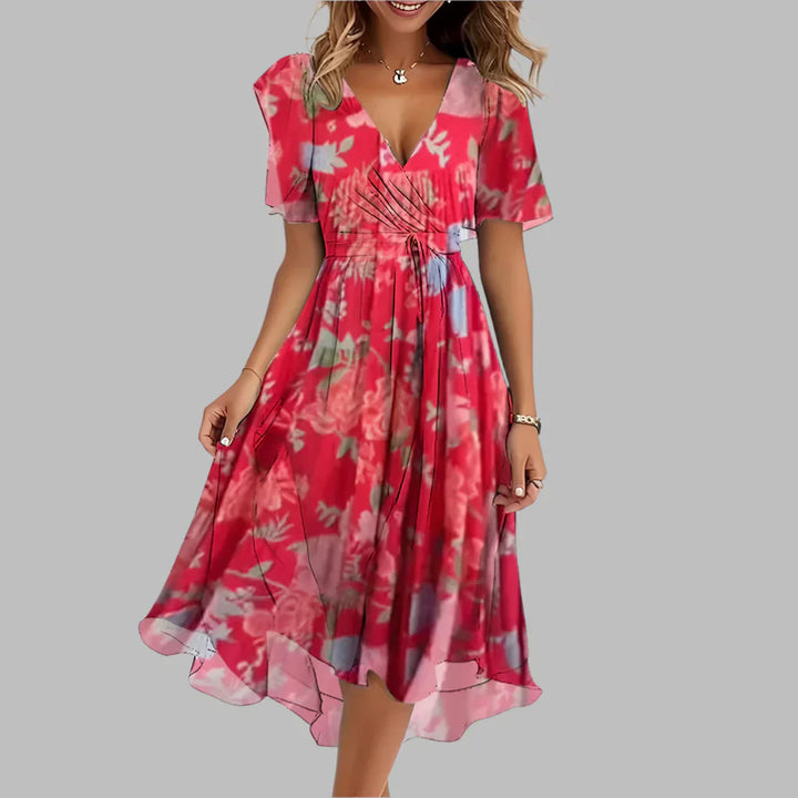 Women’s Stylish Floral Ruched Midi Dress