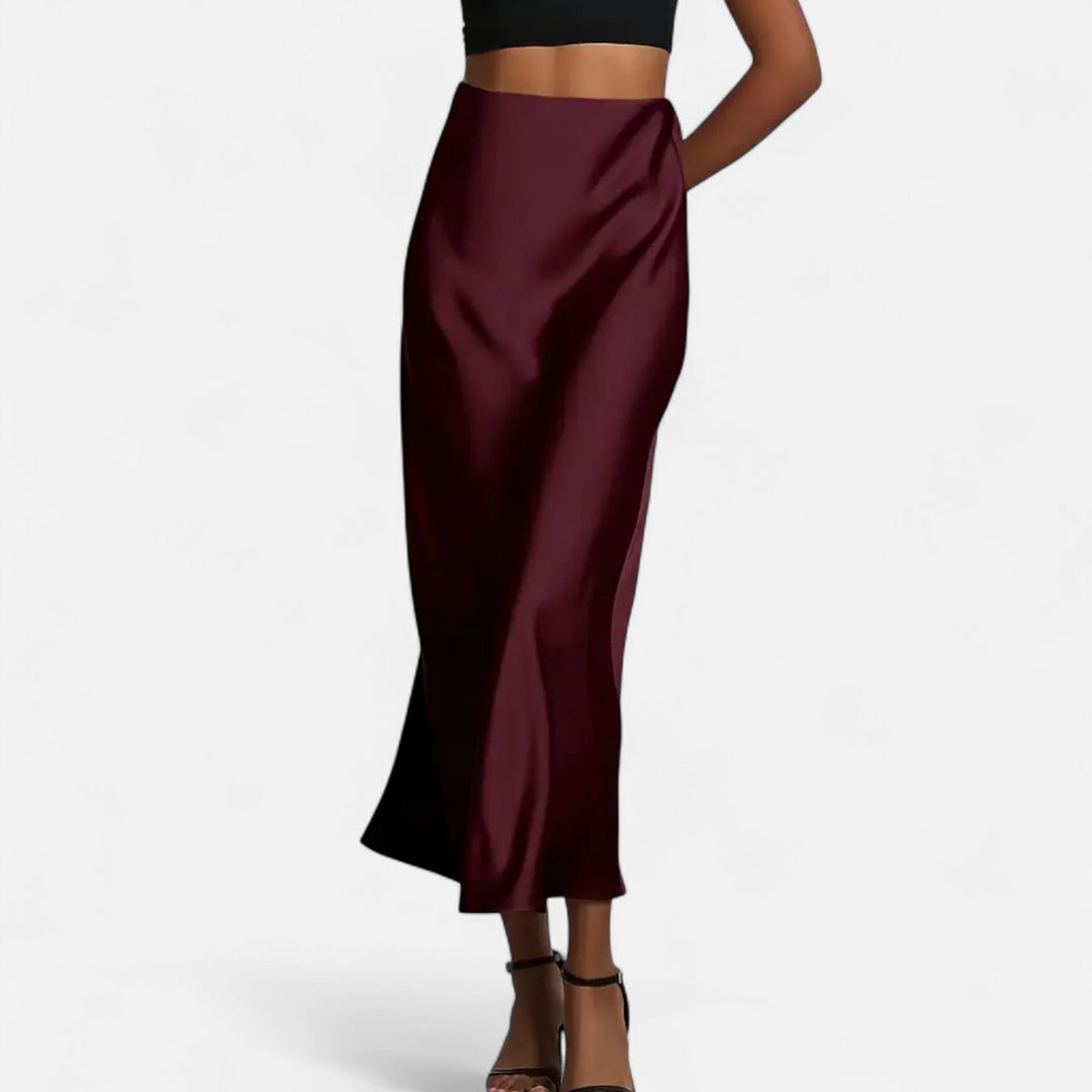 High-Waisted Satin Midi Skirt for Women