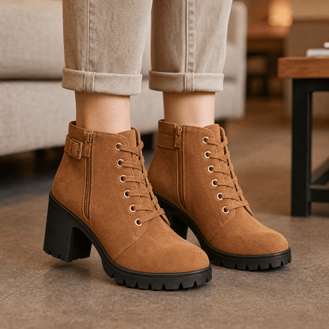 Adeline | Chic Fur Lined Chunky Heel Ankle Boots