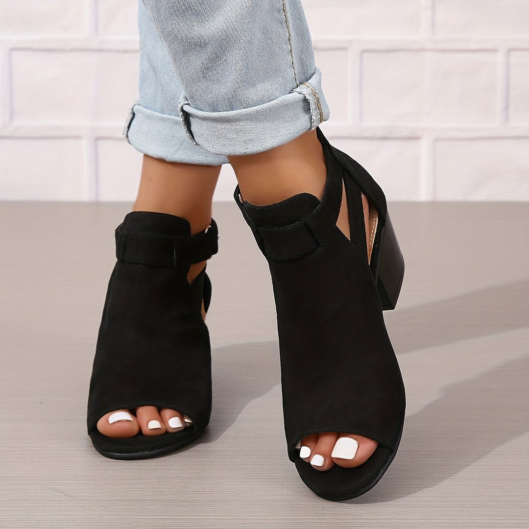 Isabel - Women’s Heeled Sandals – Open Toe – Block Heel – Cutout Ankle Boot Style