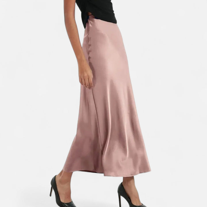 High-Waisted Satin Midi Skirt for Women
