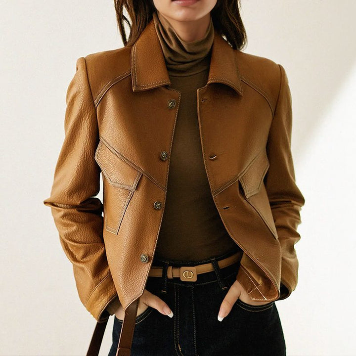 Alix | Vintage Leather Jacket with Lapel Collar for Women