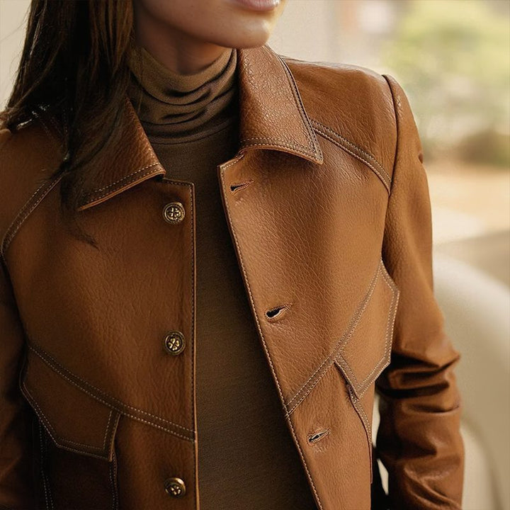Alix | Vintage Leather Jacket with Lapel Collar for Women