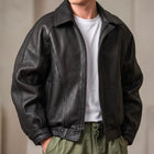 Men's Leather Zip Jacket Structured Collared Layer for Spring
