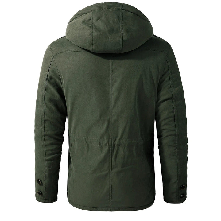 Warm windproof winter jacket with hood for men