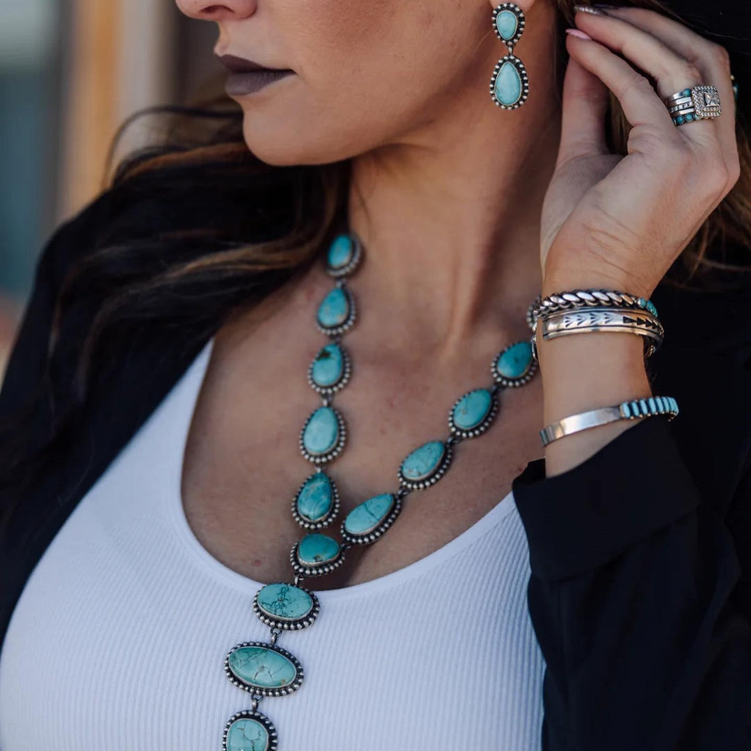 Elegant Vintage Turquoise Statement Necklace &amp; Earrings