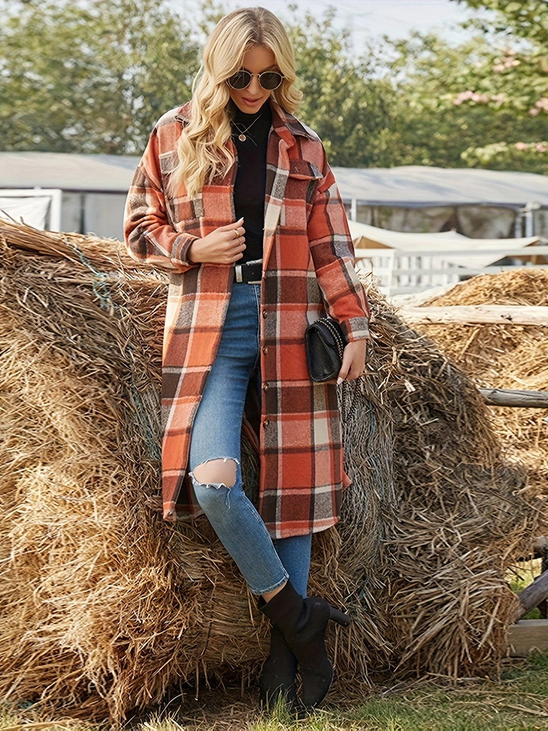 Elowen | Long checked coat for women with buttons
