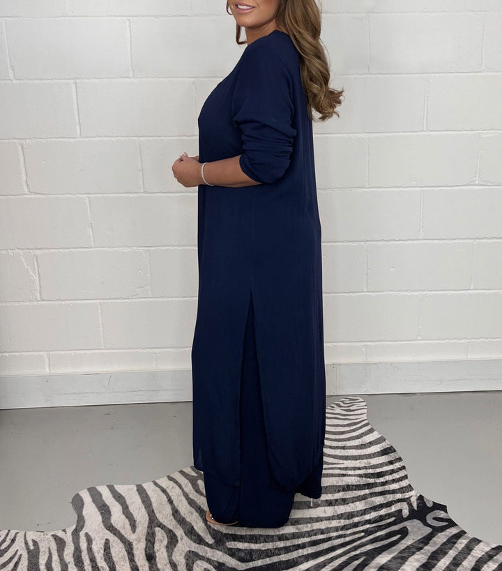 Lany Casual Long Top and Matching Pants Set