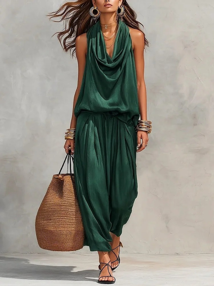Maya | Halter Top &amp; Pleated Wide-Leg Pants Set