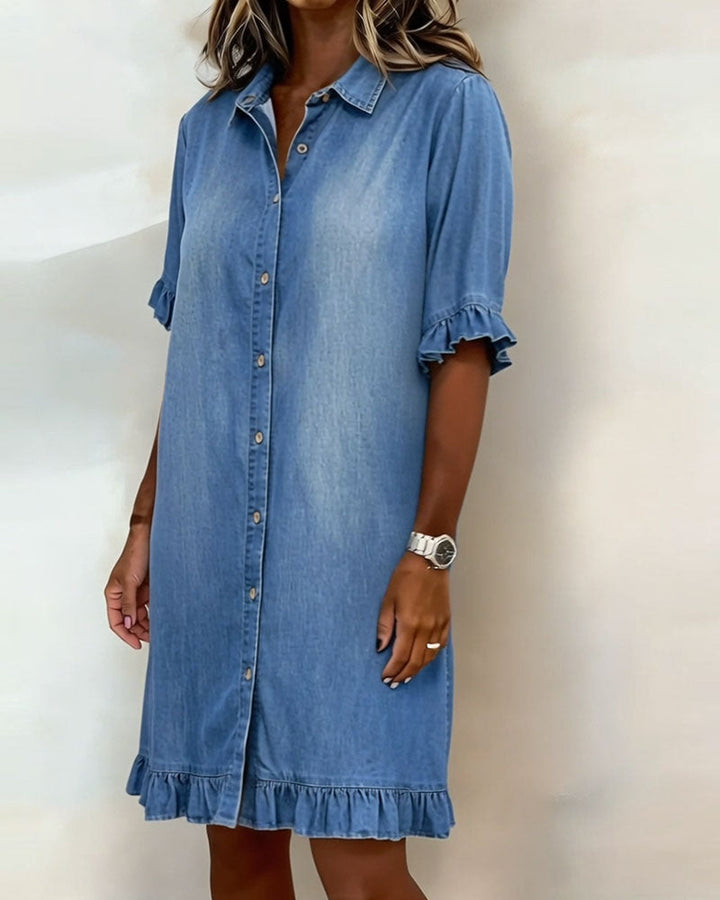 Harper Atelier® | Comfortable Denim Dress with Flattering Ruching