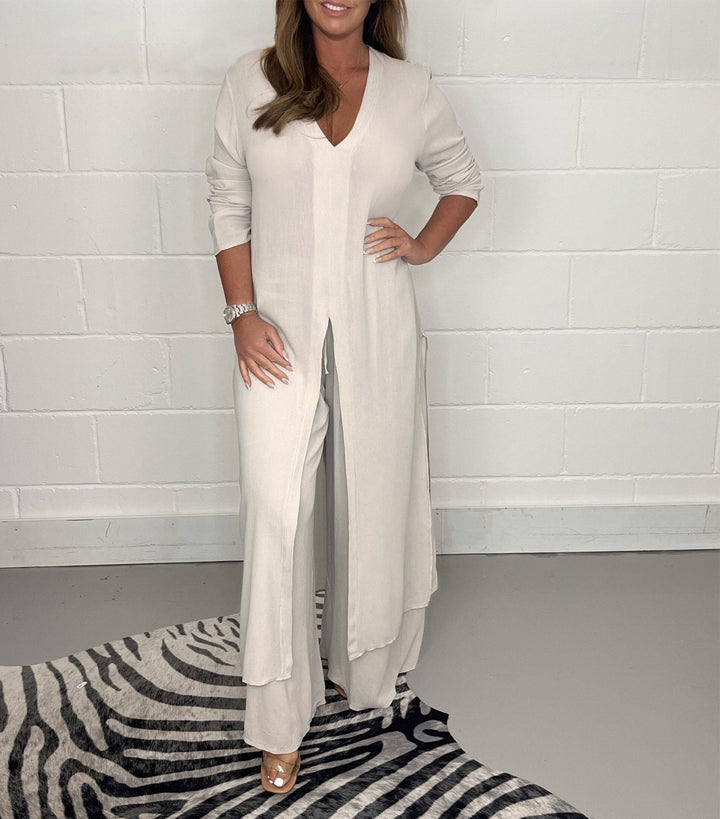 Lany Casual Long Top and Matching Pants Set