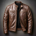 Men's Slim Fit Leather Jacket with Zipper for Autumn