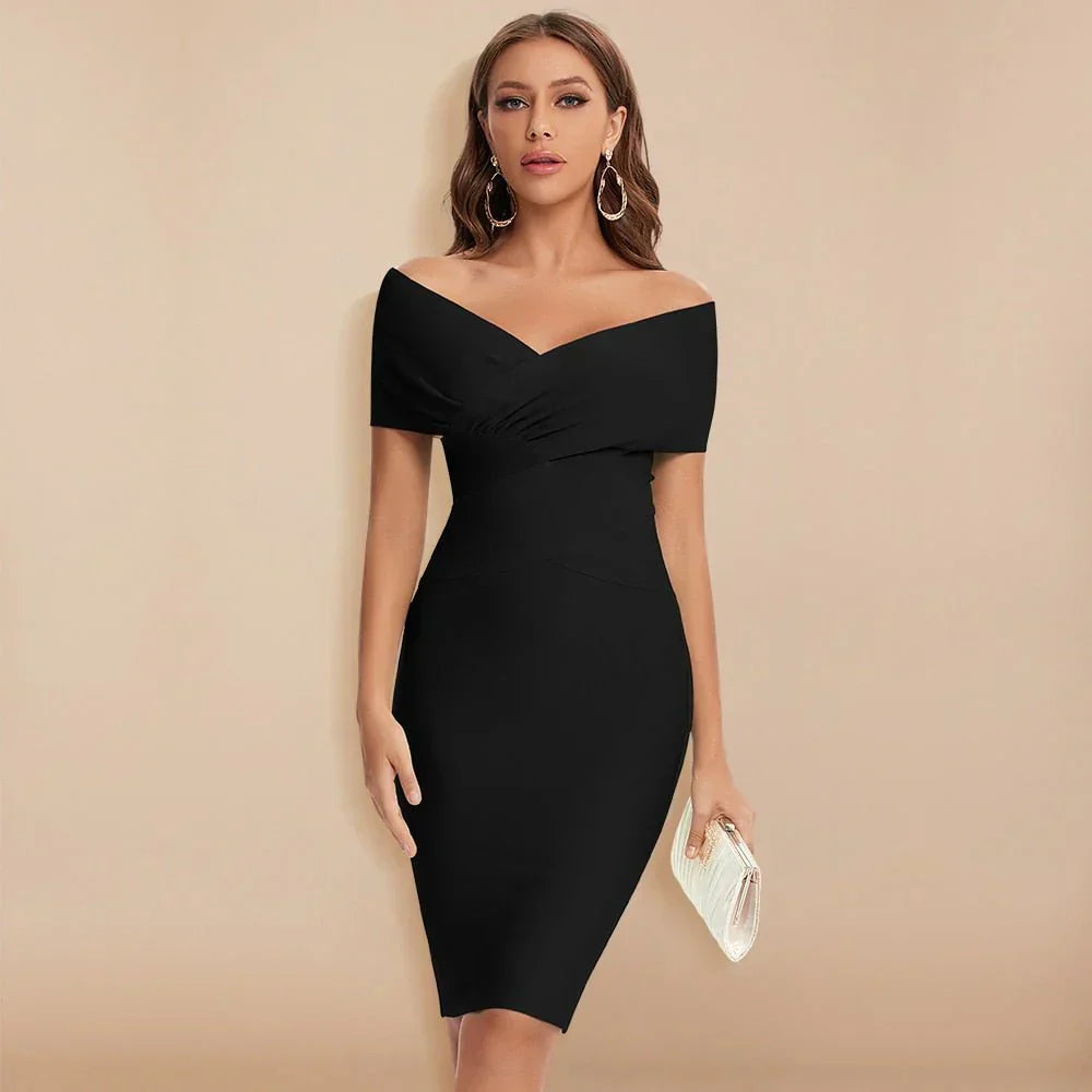 Off-Shoulder V-Neck Bandage Dress