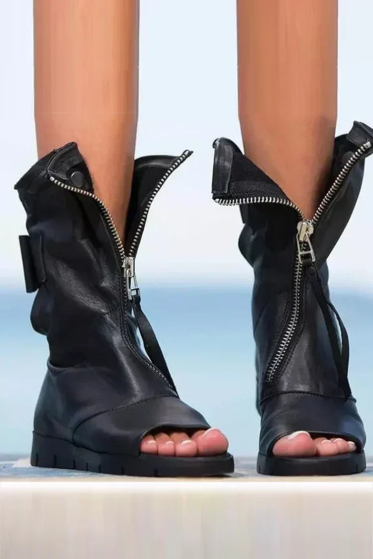 Boots For Women | Open Toe Zipper Ankle Flat