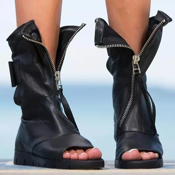 Boots For Women | Open Toe Zipper Ankle Flat