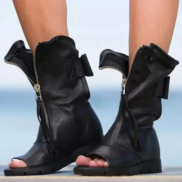 Boots For Women | Open Toe Zipper Ankle Flat