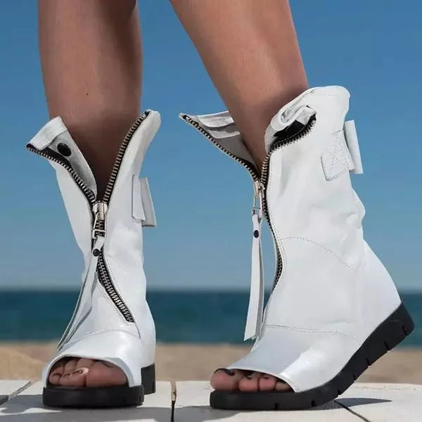 Boots For Women | Open Toe Zipper Ankle Flat