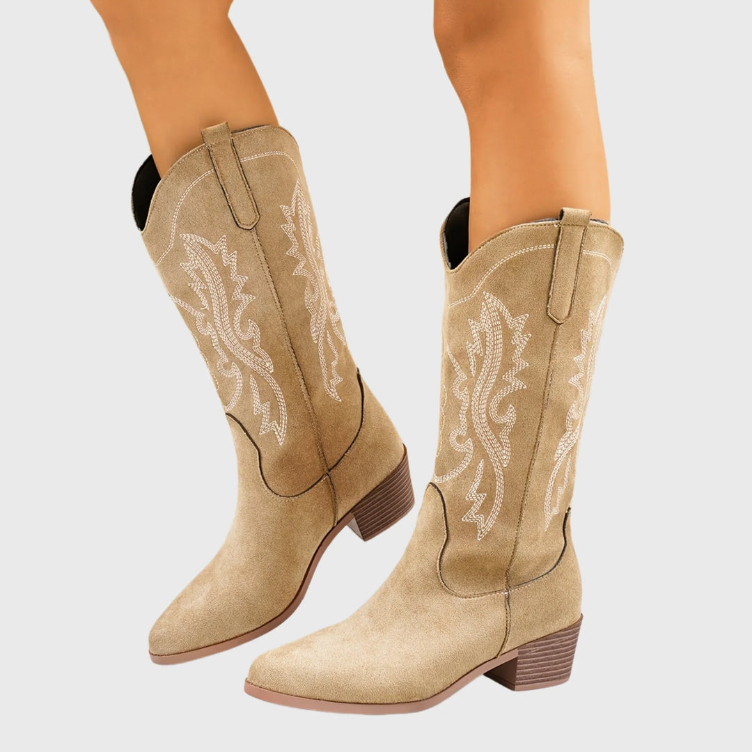 Boots For Women | Western Block Heel Pointed Toe Embroidery