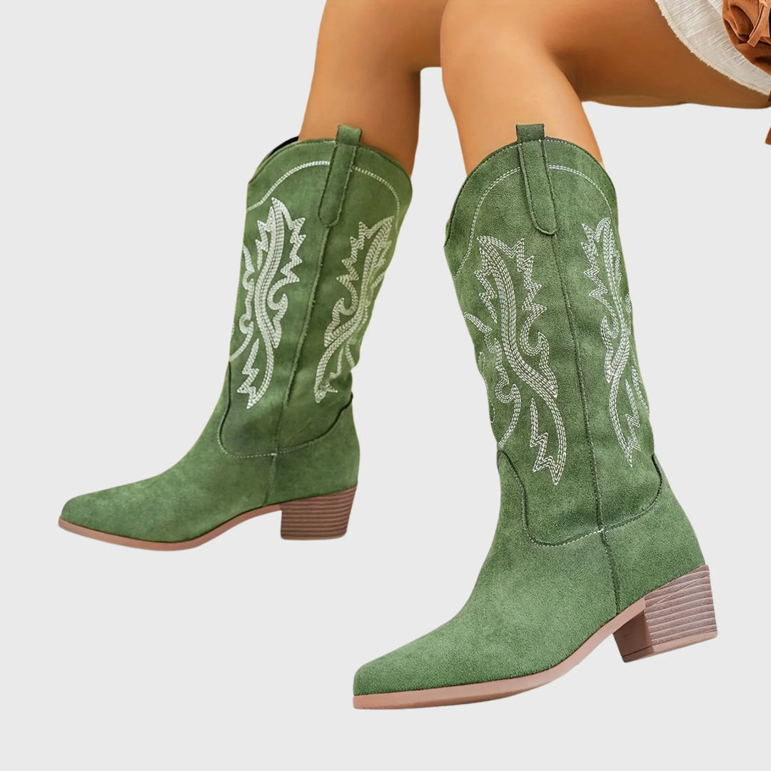 Boots For Women | Western Block Heel Pointed Toe Embroidery