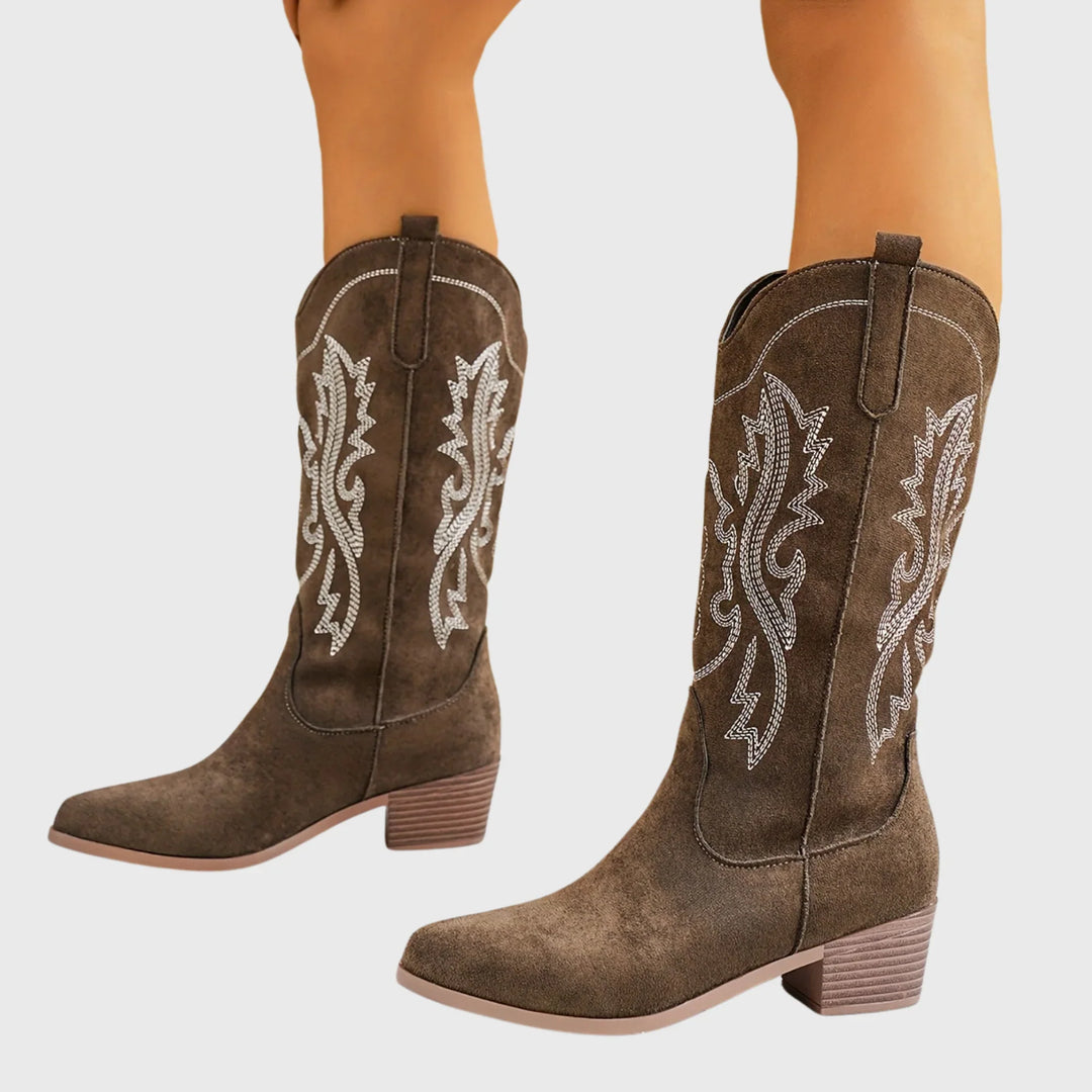 Boots For Women | Western Block Heel Pointed Toe Embroidery