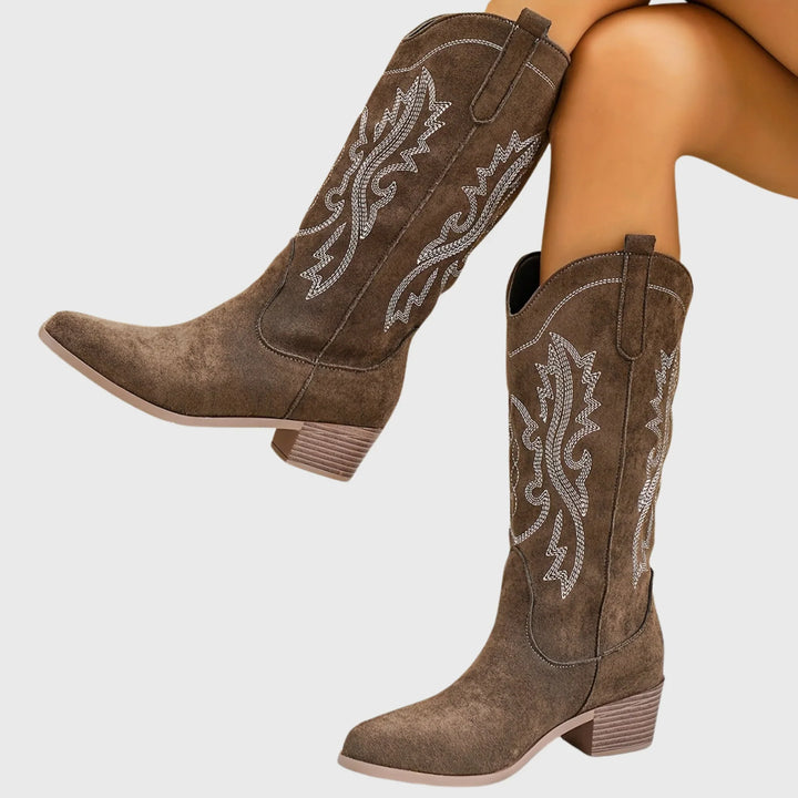Boots For Women | Western Block Heel Pointed Toe Embroidery