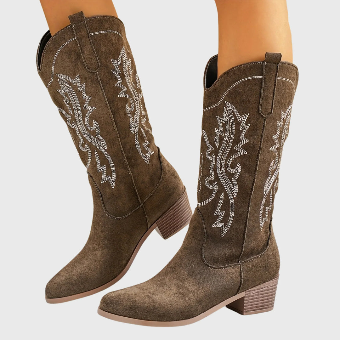 Boots For Women | Western Block Heel Pointed Toe Embroidery