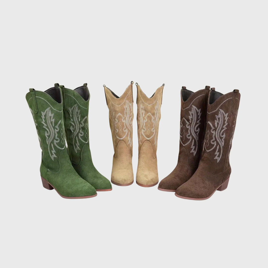 Boots For Women | Western Block Heel Pointed Toe Embroidery