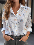 Inge - Women's Shirt Blouse with Floral Print and Button Placket