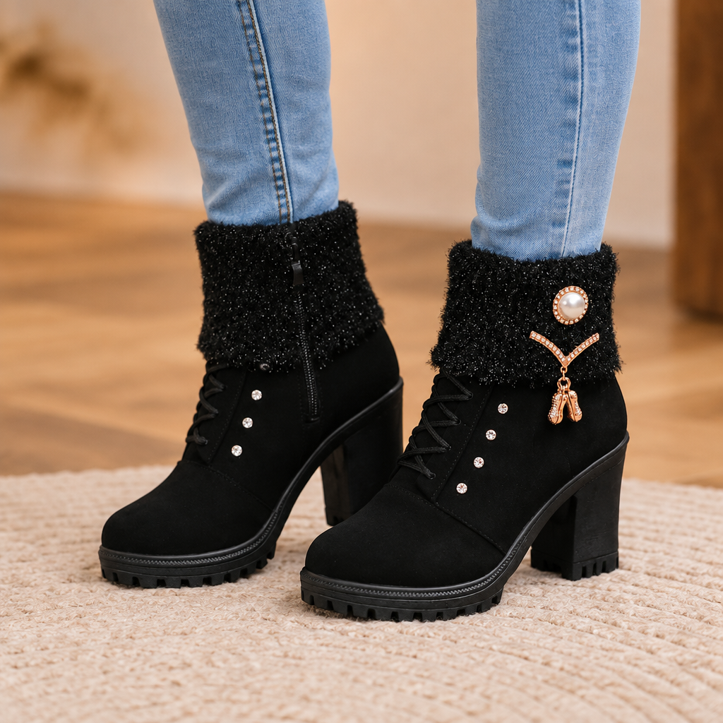 Eleanor | Elegant Fur Lined Block Heel Ankle Boots