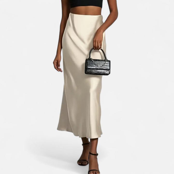 High-Waisted Satin Midi Skirt for Women