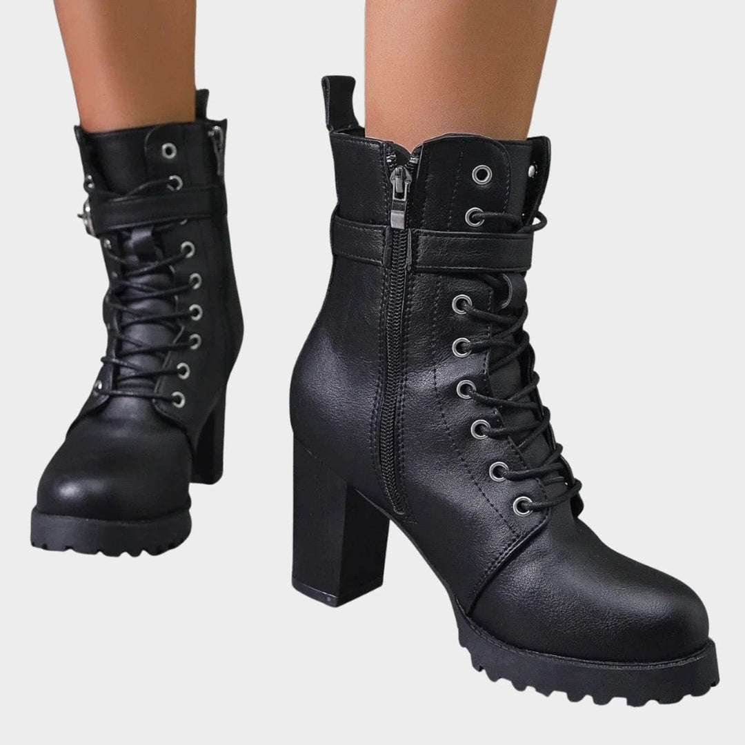 Hazel | Stylish Lace-Up Block-Heel Combat Ankle Boots for Women