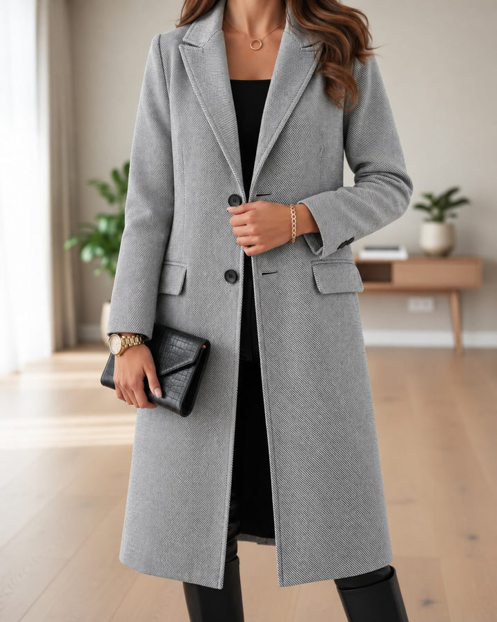 Clementine | Single-Breasted Long Trench Coat with Notched Lapel for Women