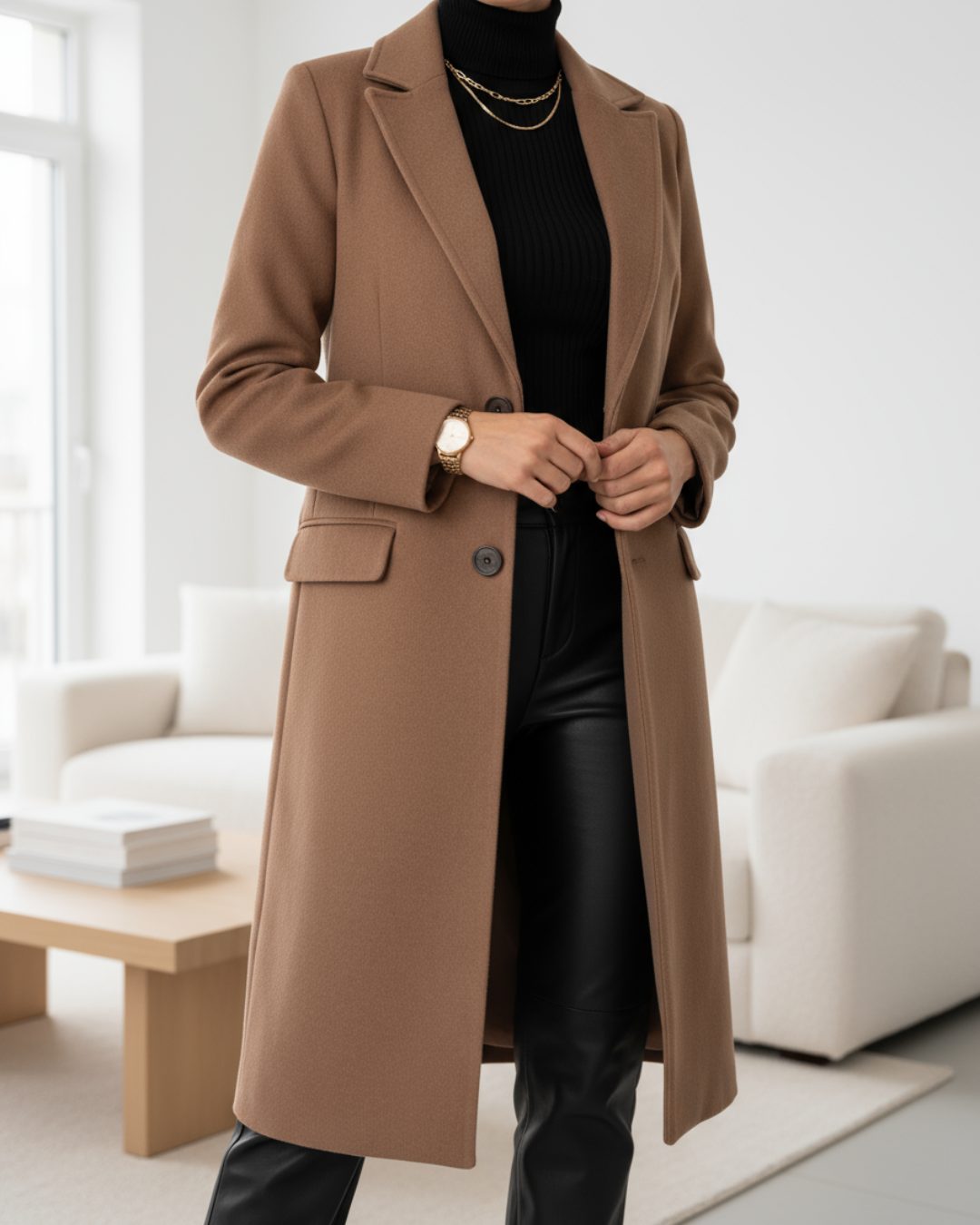 Clementine | Single-Breasted Long Trench Coat with Notched Lapel for Women
