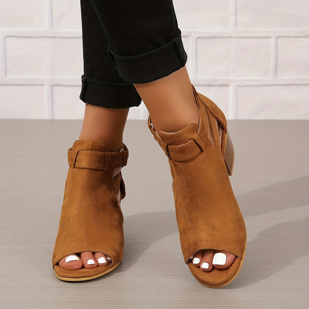 Isabel - Women’s Heeled Sandals – Open Toe – Block Heel – Cutout Ankle Boot Style