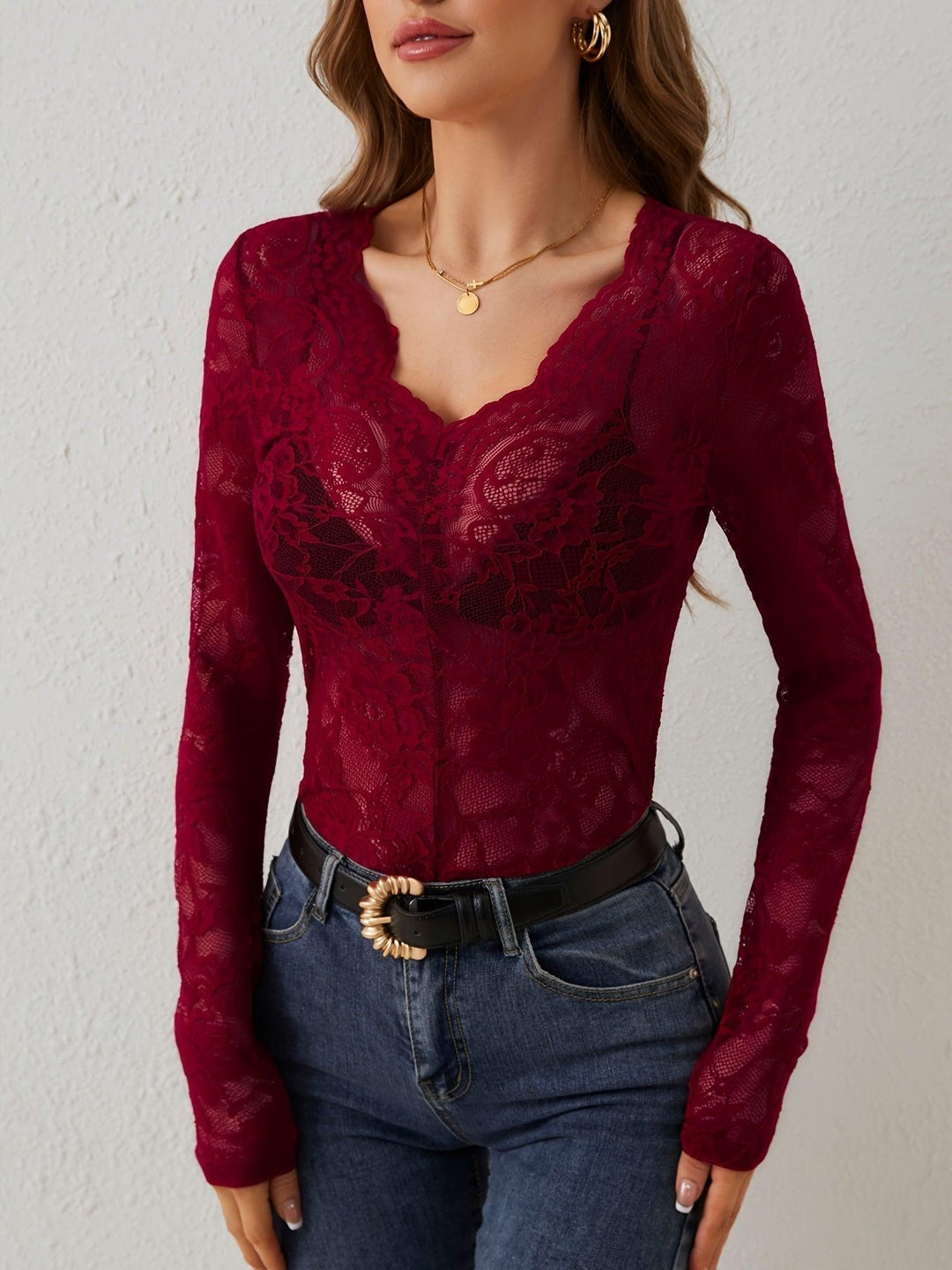 Annelot | Lace Bodysuit with Deep Neckline