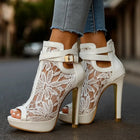 Peep-Toe Stiletto Ankle Boot – Lace Floral & Ankle Strap