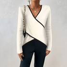 Samantha - Two-Tone Wrap-Front V-Neck Long Sleeve Top