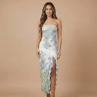 Women's Wedding Guest Strapless Floral Maxi Dress