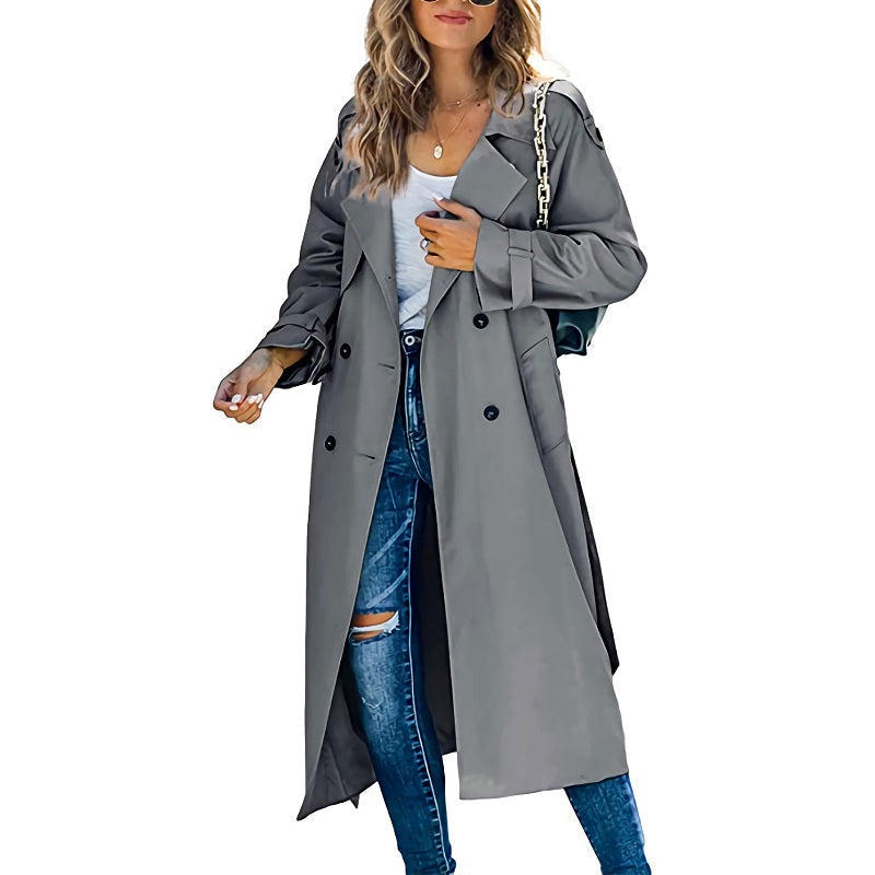 Zara - Longline Trench Coat with Notch Lapel and Cuff Button Detail