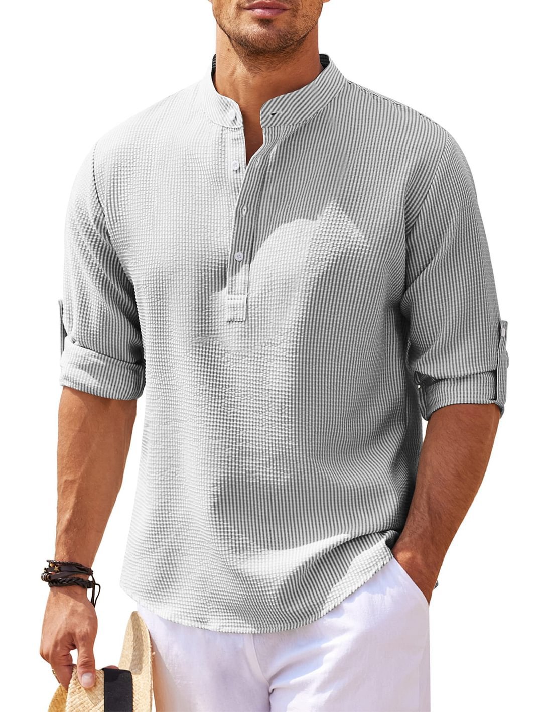 Long Sleeves with Stand-Up Collar and Solid Color