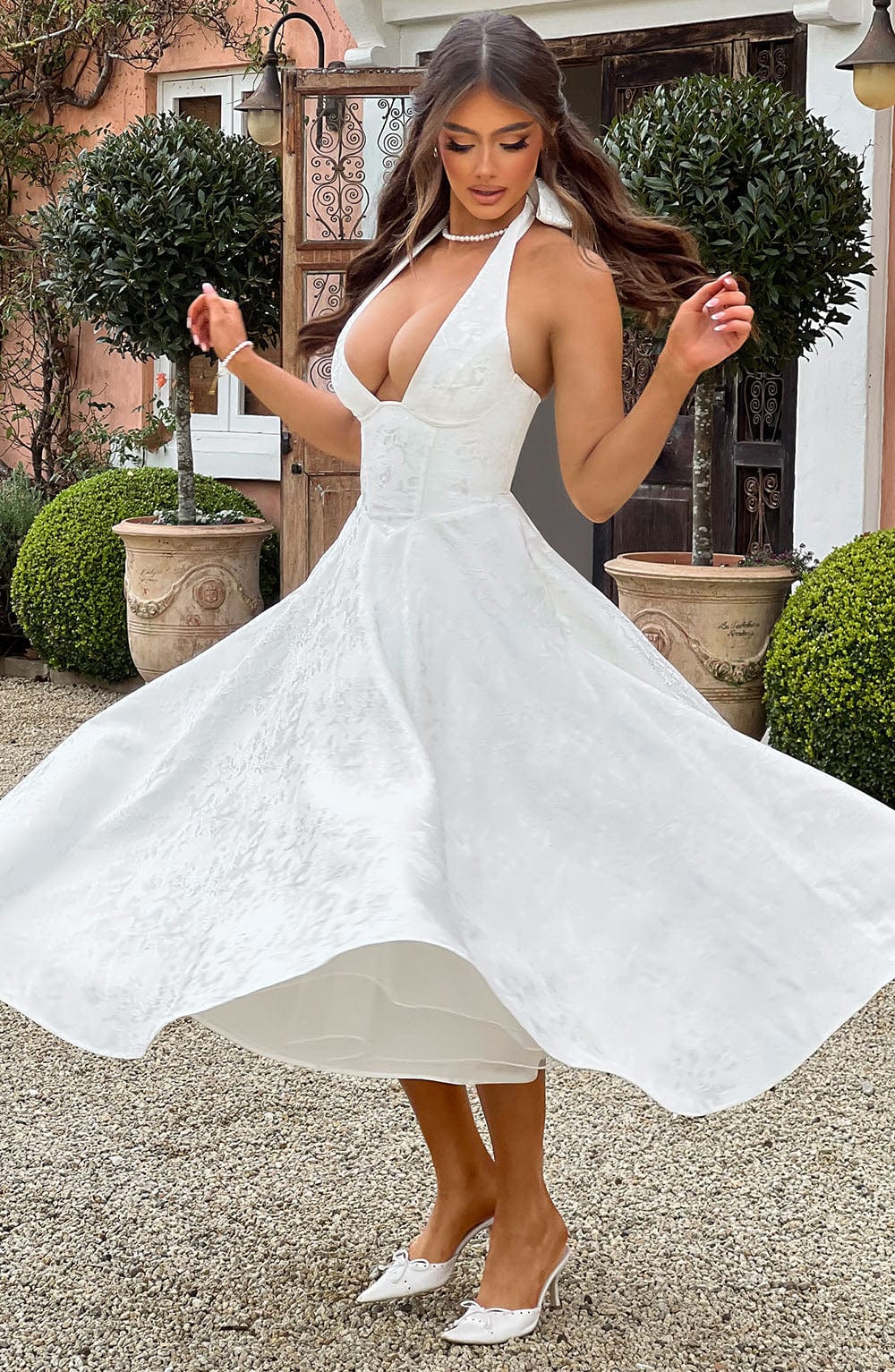 Women’s Wedding Guest Halter Midi Dress