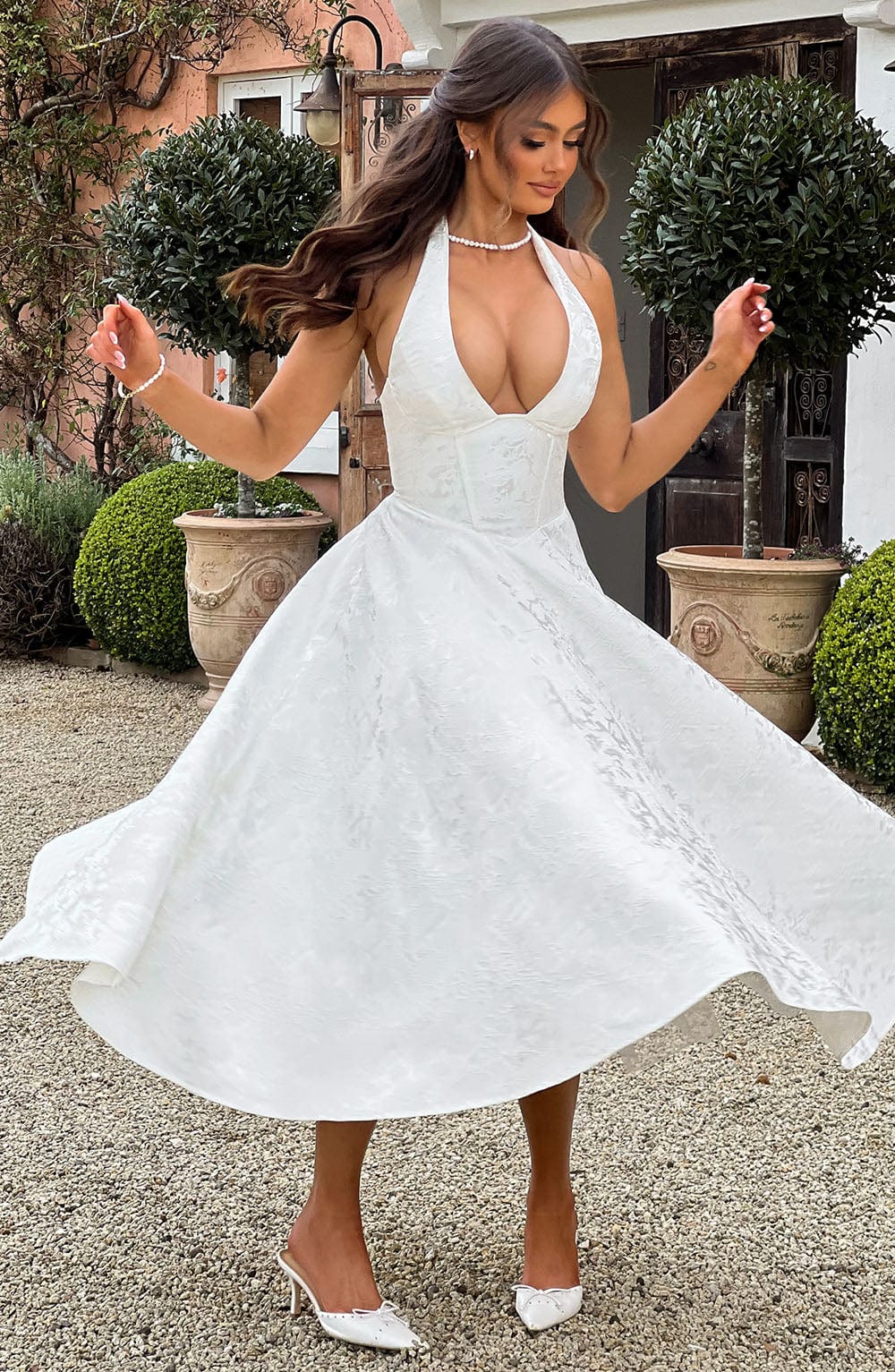 Women’s Wedding Guest Halter Midi Dress