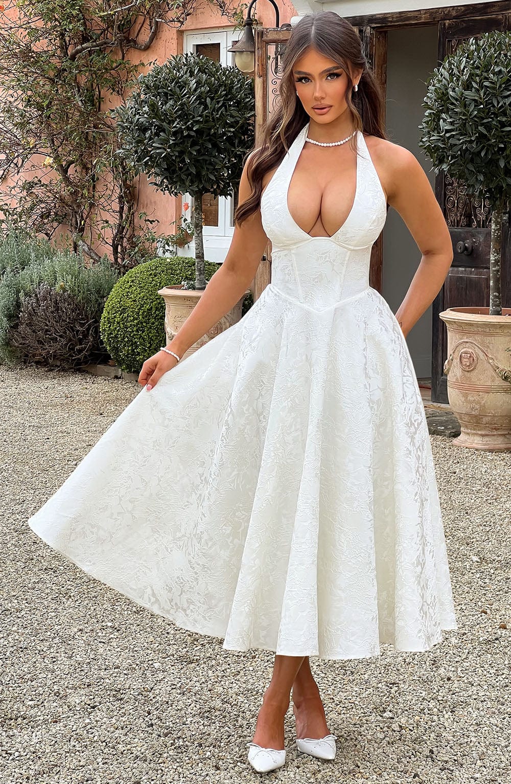 Women’s Wedding Guest Halter Midi Dress