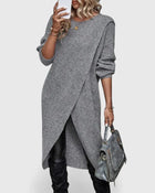 Women's ribbed wrap v-neck midi dress with asymmetric front