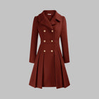 Women's double-breasted notch lapel wool coat with pleated skirt