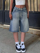 Women's Baggy Denim Wide Leg Jorts with High Waist and Raw Hem