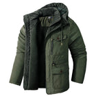 Warm windproof winter jacket with hood for men